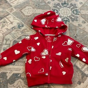 Okie Dokie red/silver heart hooded zip up jacket size 9M